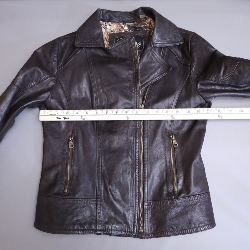 GUESS 100% Leather Jacket Women's Size M Brown Moto Asymmetrical Zip Soft - Picture 7 of 12